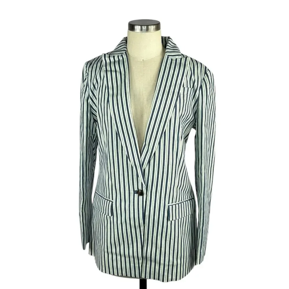 J‎ CREW Willa Blazer Blue White Striped Button Front Jacket Women's Size 6 NWT
